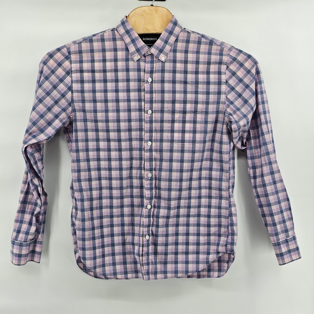 Bonobos Button Down Shirt Mens Large Pink Purple‎ Plaid Slim Fit Long Sleeve by